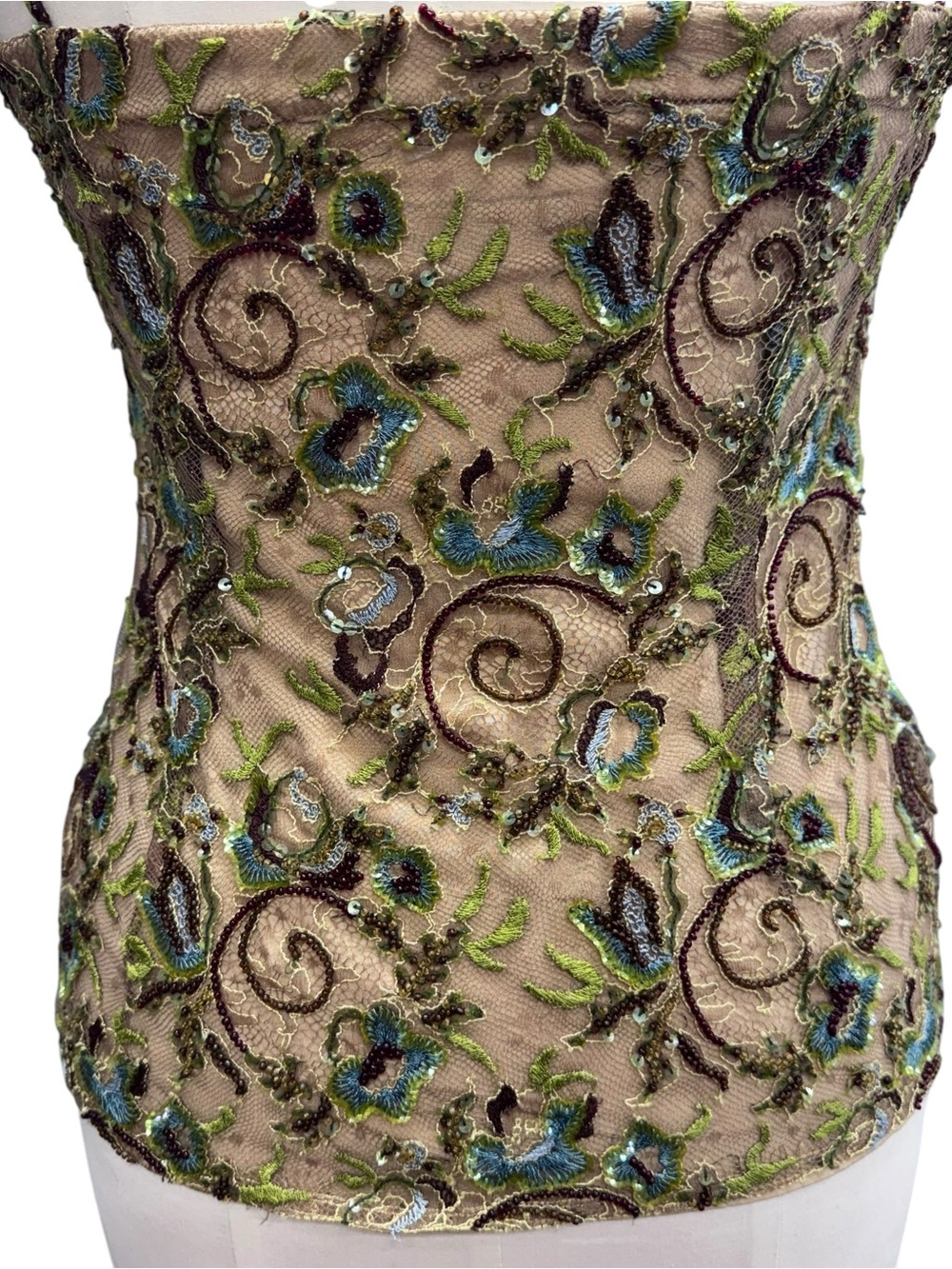 Vintage Savannah Studio Beaded Cami Top Y2K Size S Sequin Embroidered Mesh Fairy - Picture 4 of 16